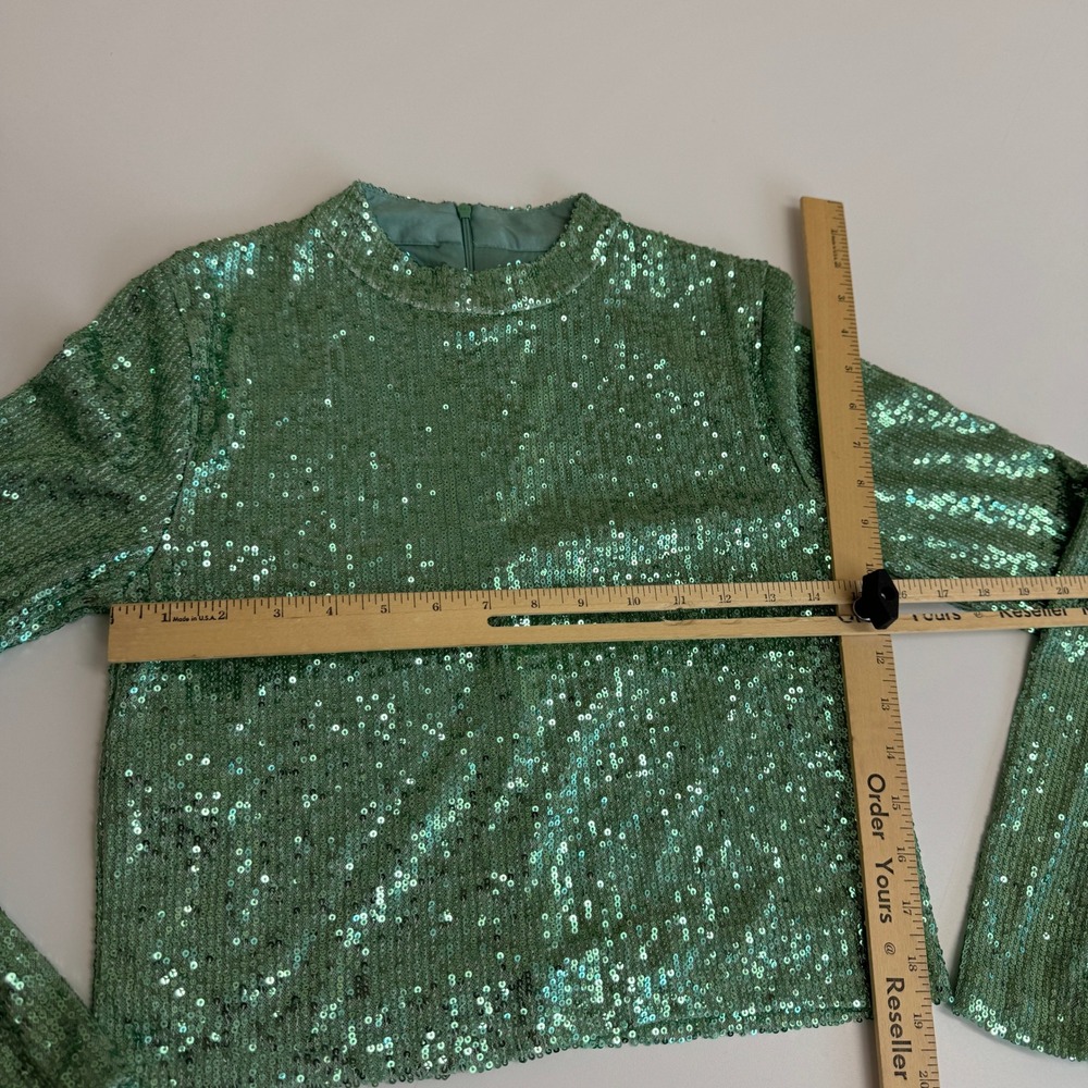 MNG Mango Crop Top Womens Small Green Sequin Sparkly Party Disco Glam - Picture 8 of 10